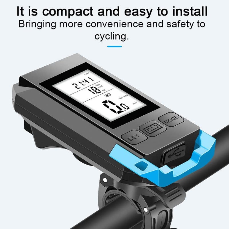 SIUKE USB Rechargeable Waterproof Bike Speedometer Multifunctional Bike Cycling Speedmeter Wireless Bicycle Speed Meter with Light and Horn USB Rechargeable Waterproof Bike Speedometer Full Screen - Image 4